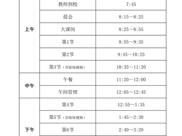 常熟市凯文小学2023-2024学年作息时间表