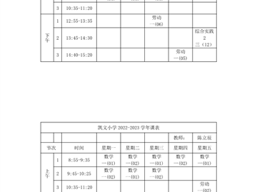 凯文小学2022年秋新入职老师课表公示
