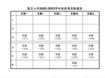 2022-2023学年常熟市凯文小学体育教师课表